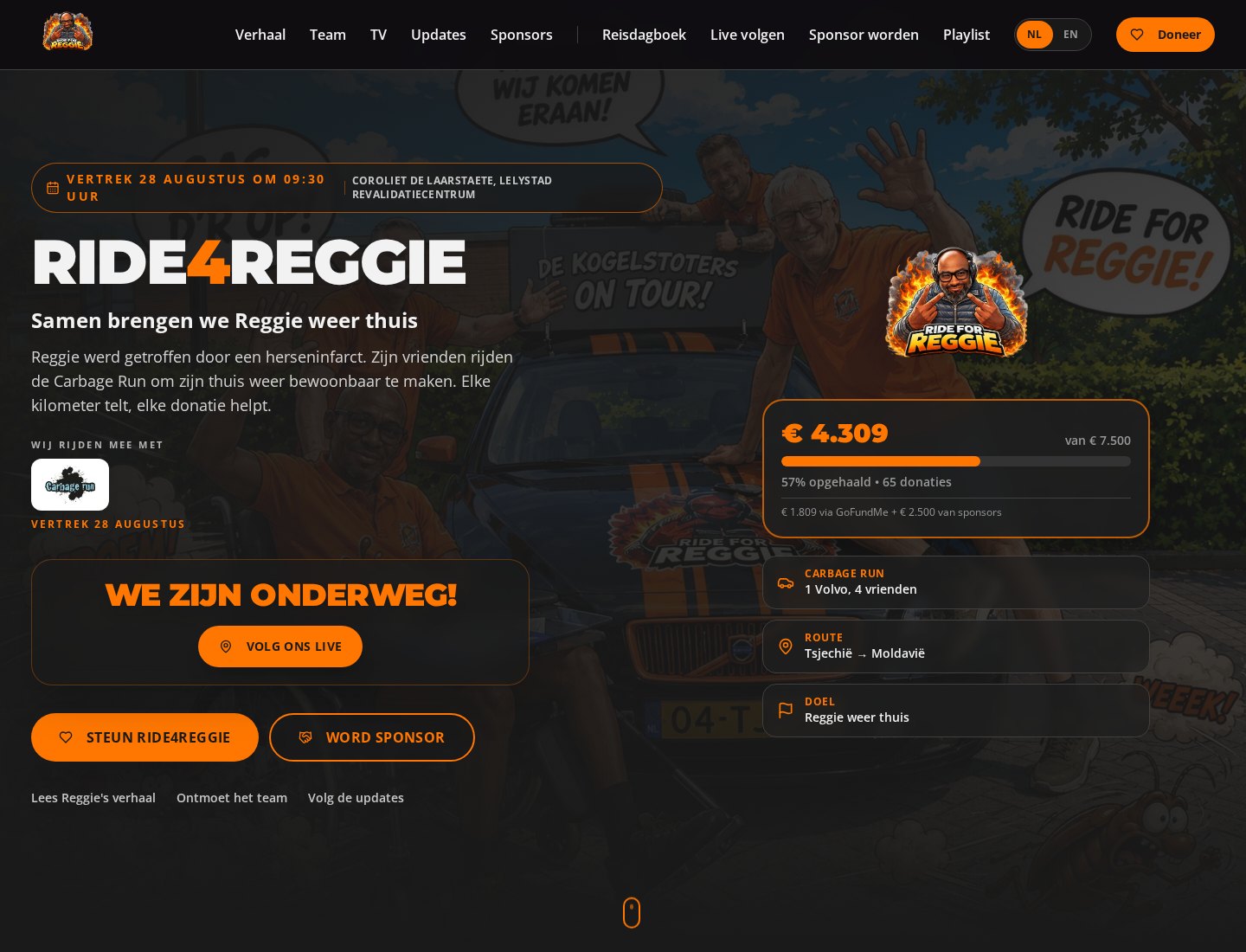 Desktopweergave van de Ride4Reggie-website